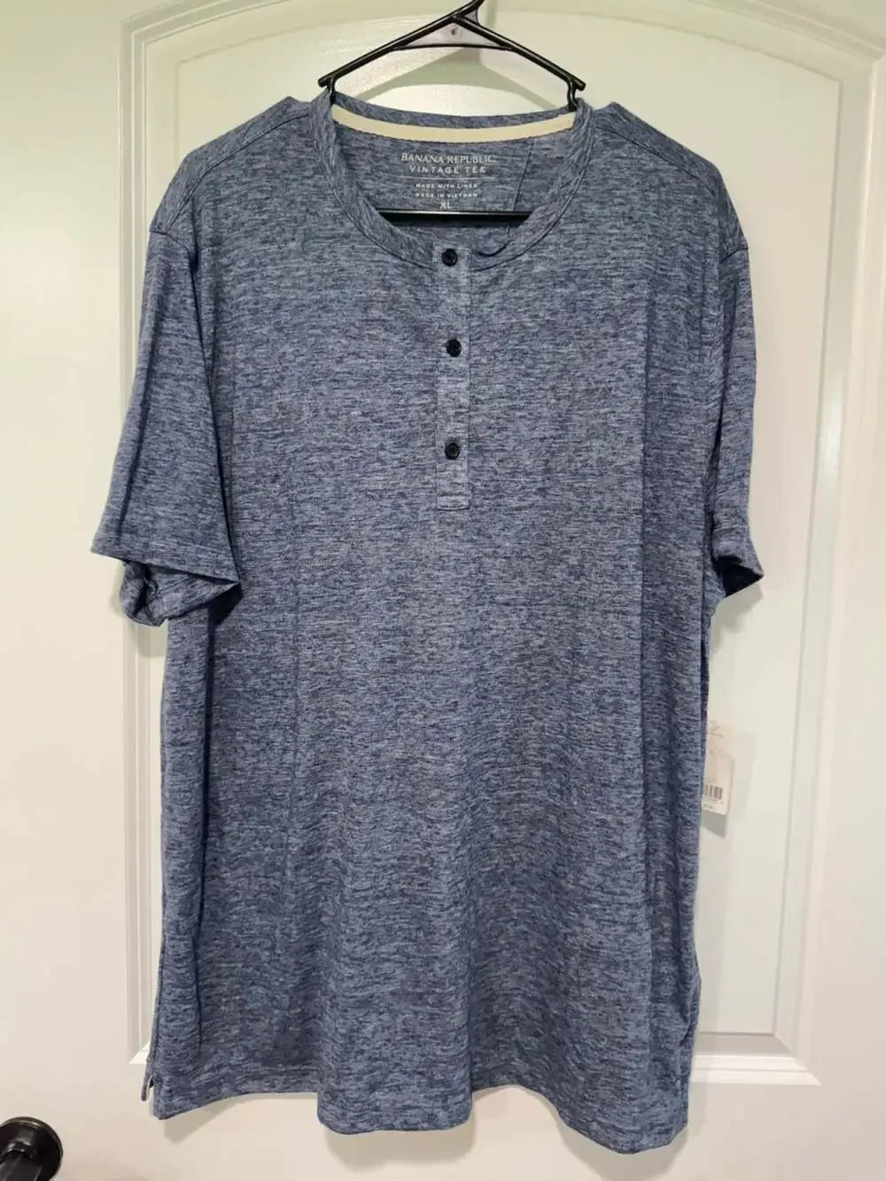 Linen Blend Henley Shirt Blue Heather Coastal Grandpacore Minimalist XL